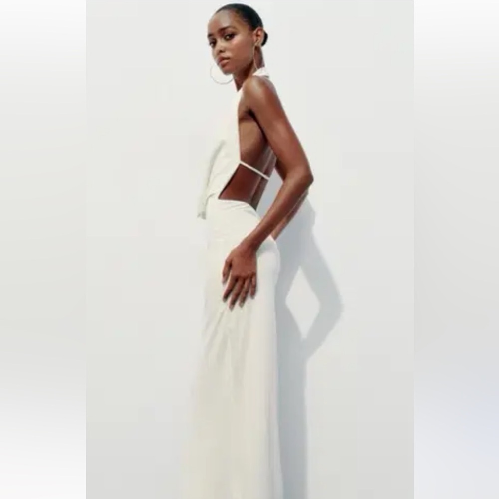 Zara Drapped Halter Dress in White - Picture 2 of 9